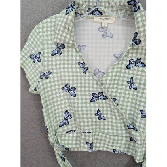 No Comment NY-LA Crop Top Front Tie Butterfly Pattern Stretch Women's XL NWT - Picture 3 of 10